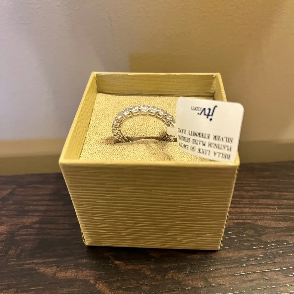 New JTV Cubic Zirconia in Platinum Over Sterling Silver Eternity Ring  Sz 8 - Picture 8 of 8